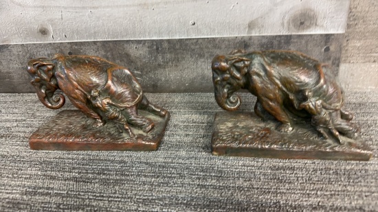 BRONZE ELEPHANT BOOKENDS BY GREGORY S. ALLEN