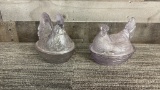 AMETHYST GLASS HEN & ROOSTER ON NESTS