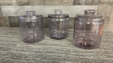 3) ANTIQUE AMETHYST GLASS TOBACCO HUMIDOR JARS