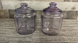 2) ANTIQUE AMETHYST GLASS TOBACCO HUIMDOR JARS