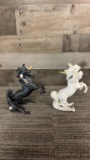 PAIR OF PORCELAIN REARING UNICORNS