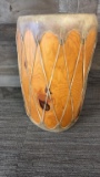 NATIVE AMERICAN RAWHIDE DOUBLE SIDED WOOD DRUM