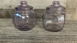 2) ANTIQUE AMETHYST GLASS TOBACCO HUIMDOR JARS