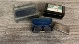 ANTIQUE NOSE PINCH GLASSES & JEWELRY BOXES