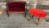 VICTORIAN DOLL SETTEE COUCH & FOOTSTOOL
