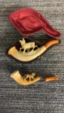 ANTIQUE MEERSCHAUM CARVED ELK PIPE & DOG PIPE