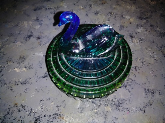 Vintage Swan Candy Dish, Beautiful Blue Green
