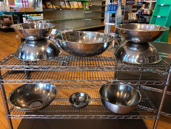 Lot of 5 Stainless Steel Mixing Bowls, Various Sizes, Large