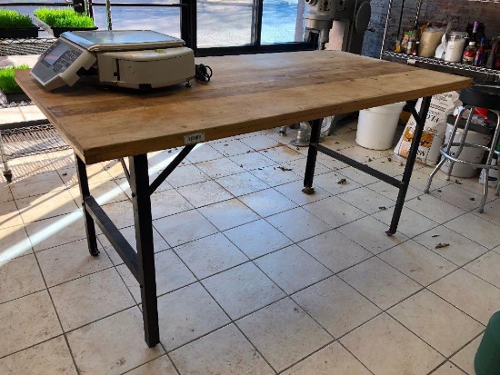 Industrial Table w/ Steel Frame/Legs and Wood Cutting Board Style Top, Approx. 72" x 42"