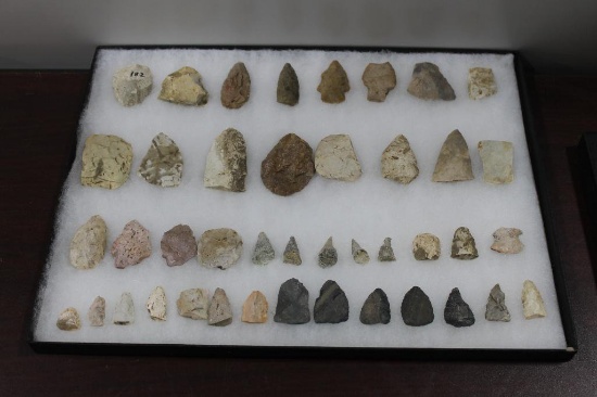 42 Arrowheads, in Glass Top Display Case, Arrowhead Collection