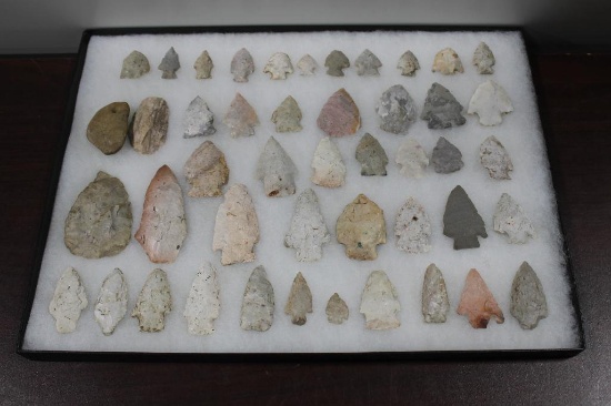46 Arrowheads, in Glass Top Display Case, Arrowhead Collection