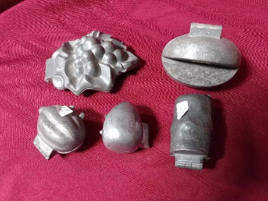 Ice cream molds (5), all pewter, fruits and vegetables, all Exc cond., Melon, Grapes, Asparagus+++