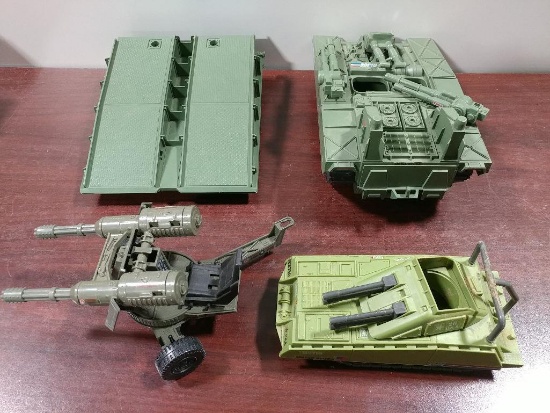 Lot of 4 G.I.Joe Toys Including 2 Tanks, 1 Ramp and an Anti Aircraft Gun