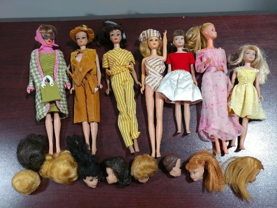 Lot of 7 Misc Vintage Barbies w/Wigs and Heads