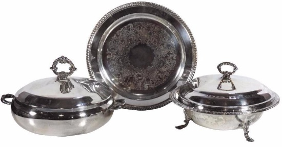 Roy Rogers silver-plated covered serving dishes & serving plate from Roy/Dale's home, Roy's Estate