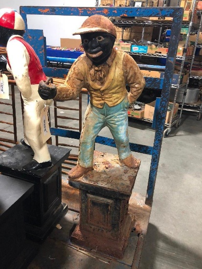 Antique Cast Iron Lawn Jockey, Unrestored, Believed to be Original Paint, Has Stand