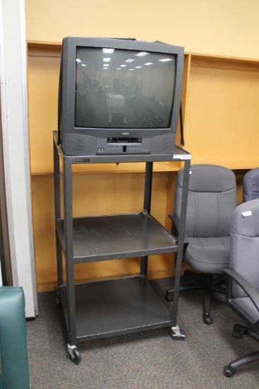 Bretford Metal Classroom TV Stand on Casters and RCA Tube TV w/VCR Capability