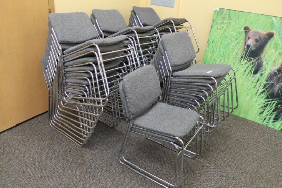 Lot of 39 Stack Chairs w/Gray Cushion and Chrome SS Frame