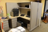 2 Person Cubical System w/2 Desks, Side Cabinet, Upper and Lower Cabinets