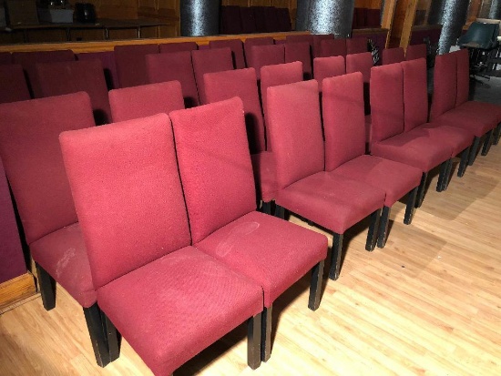 Lot of 32 Chairs, High Back, Maroon Fabric, Black Legs