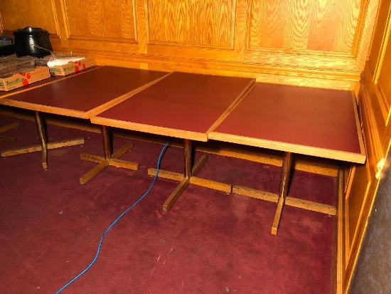 Restaurant Tables, 48" x 30", Iron Base, Formica Top w/ Wood Trim