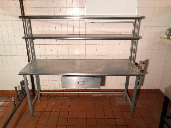 Stainless Steel NSF Prep Table w/ Two Upper Shelves & Can Opener, Center Drawer, 71" x 22" x 36"