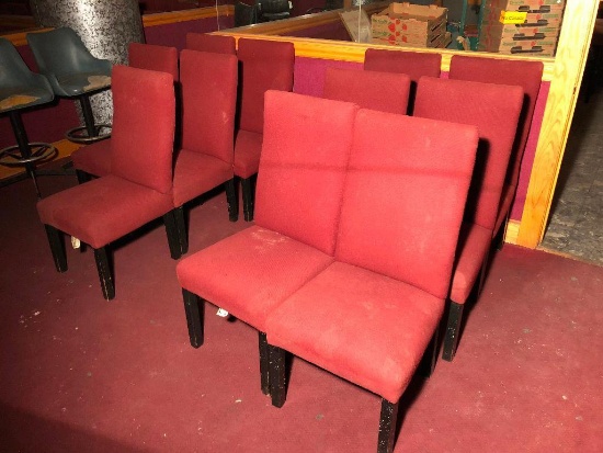 Lot of 11 Chairs, High Back, Maroon Fabric, Black Legs