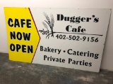 Dugger's Cafe Now Open Sign from when they moved to Dodge St, Tin, 48