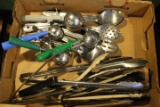 Lot of 9 SS Spoons, 4 Ice Cream Scoops and Various Tongs