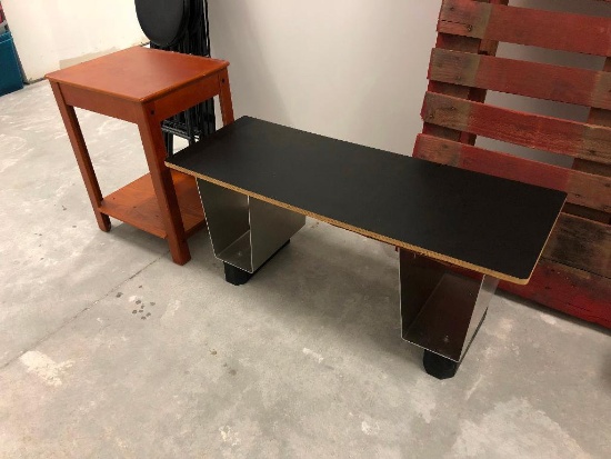 Side Table and Retail Table (veneer band missing on retail table)