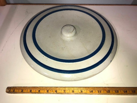 Double Blue Band Stoneware Crock Lid Approx. 14"