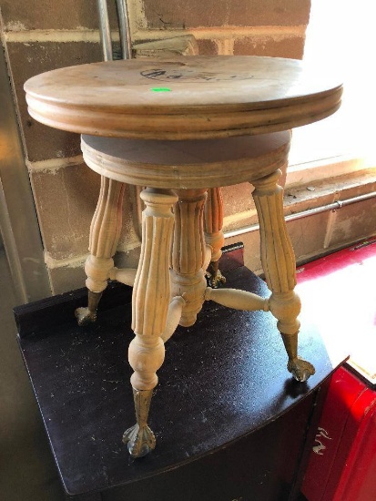 ???????Glass Ball Claw Foot Piano Stool, Has been Sanded and Stripped Unfinished, 19" t, 14.5" w