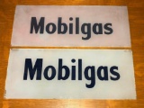 MOBILGAS Reverse Painted Glass Gasoline Pump Insert, Set of Two, 13