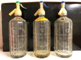 Lot of 3 Antique Seltzer Bottles w/ Frosted Etching 
