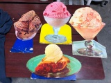 Lot of Six Vintage Soda Fountain Cardboard Ice Cream and Dessert Signs