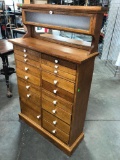Oak Dental Cabinet w/ Top Compartment, Replacement Knobs, Has Been Repairs, Newer Back Wood, 57