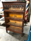 Four Section Globe-Wernicke Co. Glass Front Barrister Lawyer Stacking Bookcase Orig. Crown/Base, 59