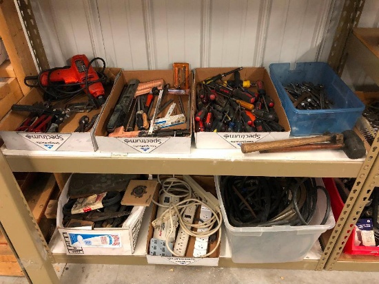 Tools, Contents of 4 Shelves, See Images, Drill, Hammers, Wrenches, Screwdrivers, Power Strips +++