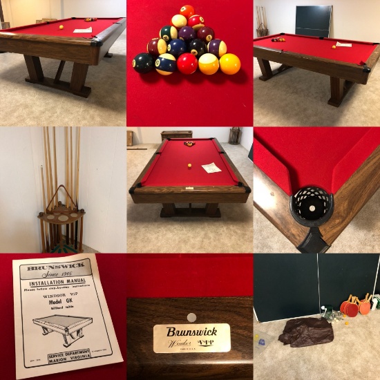 Brunswick Windsor VIP Model GK Billiards Pool Table w/ Ping Pong Top & Accessories