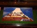 Folk Art Mt Fuji Inn Frozen Egg Roll Sign w/ Mt Fuji Volcano Scene, Wooden, Made by Rocky Shindo