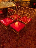 Set of 4 Chairs, Custom Steel Contructed Japanese Modern Style Dining Chairs w/ Red Vinyl Seat from
