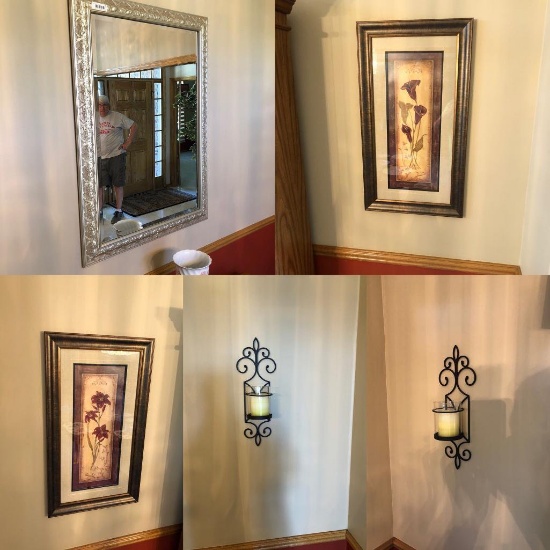 Beveled Mirror 42" x 30", 2 Pictures, 2 Wrought Iron Candle Holders