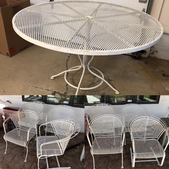 Wrought Iron Patio Table w/ 4 Chairs, Metal, 1 Spring Chair, 3 Standard, 48" Table