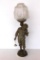 Newel Post Figural Boy Metal Lamp w/ Shade