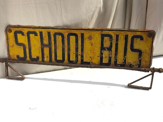 Embossed Vintage School Bus Tin Sign for Mounting: 32" Long