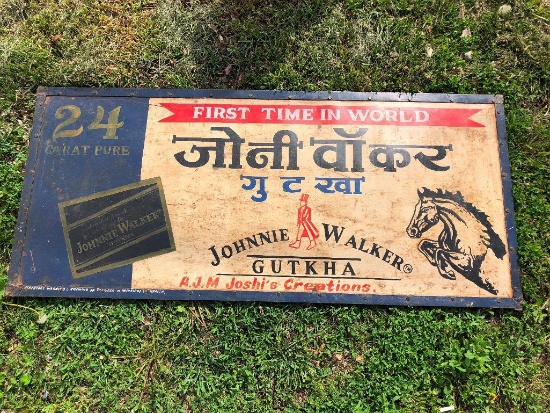 Vintage Tin Johnnie Walker Scotch Sign, 24" x 54"