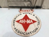 American Hotel & Motel Ass'n Round Sign w/ Original Sign Bracket