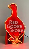 Porcelain Red Goose Shoes Die Cut Neon Sign, All Original, Very Rare, 24