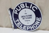 Original Double Sided Flanged Porcelain Public Telephone Sign, Lincoln Telephone & Telegraph Co