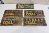 Lot of 5 Robinson Coal Tin Signs, 15.5